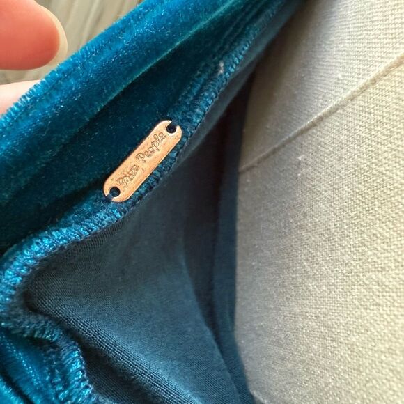 Free People Teal Lace Velvet Trim Long Sleeve Mini Dress M - Picture 9 of 11